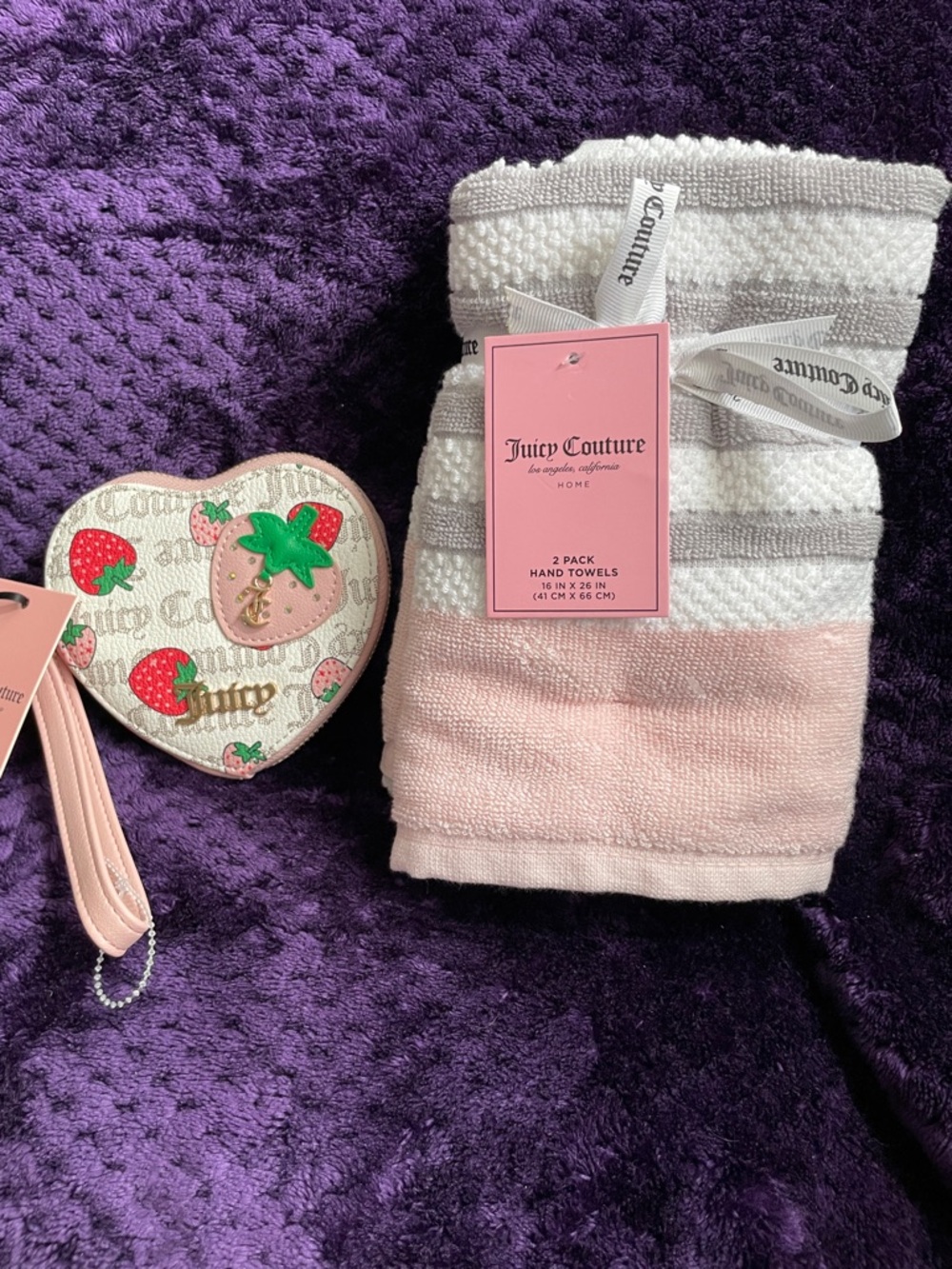 Juicy Couture Pink Logo-Print Wristlet Pouch & 2 Pk Hand Towels NWT